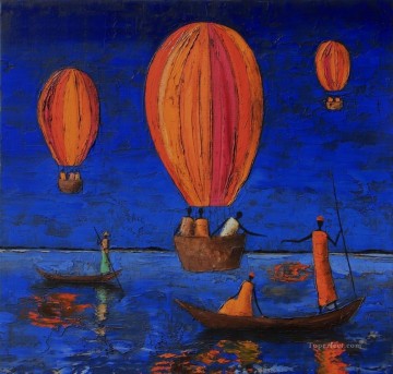 ブルック川の流れ Painting - 川の風景に火の気球
